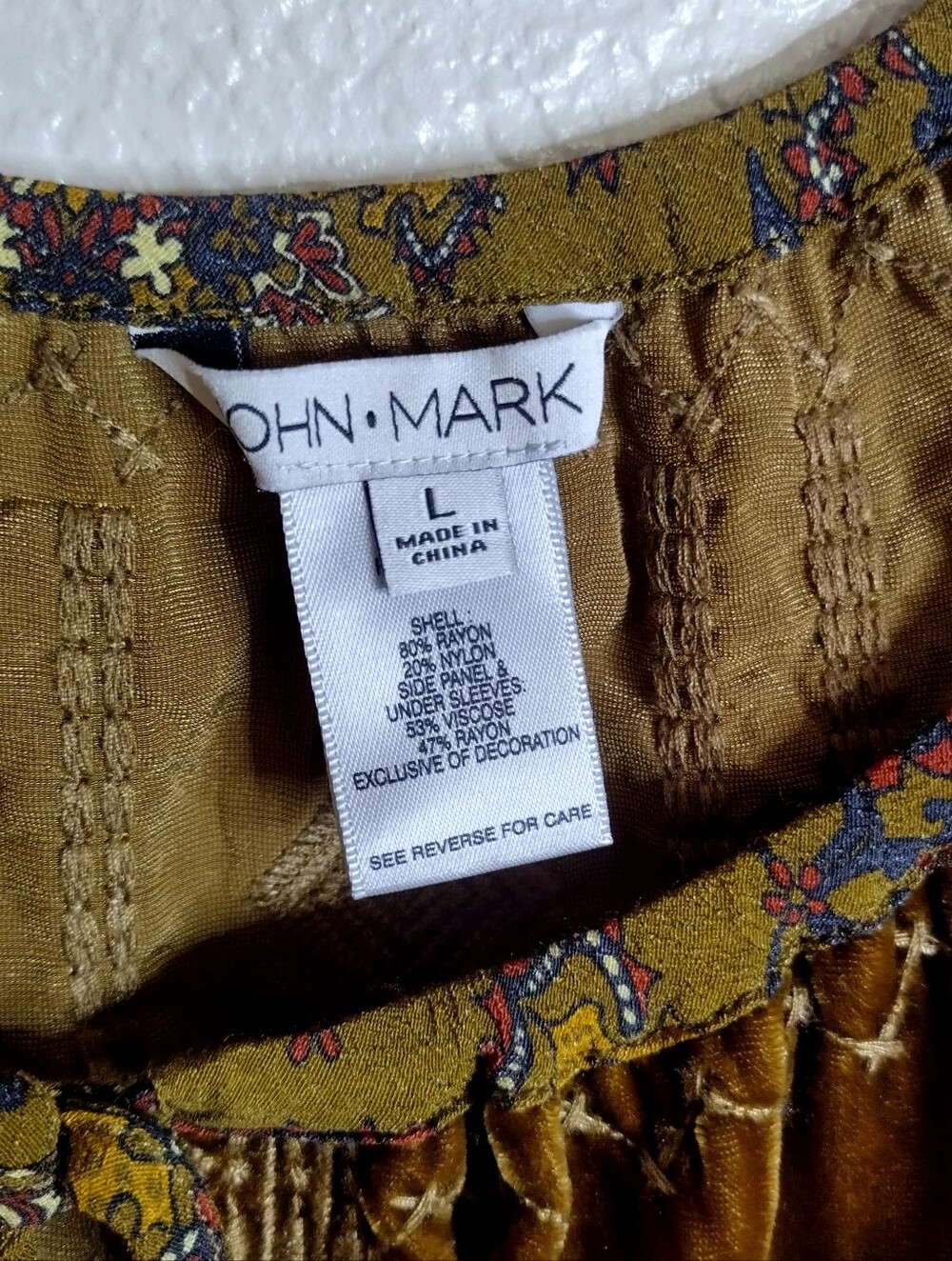 John Mark Velvet Embroidered Boho Relaxed Tassel Blouse Sz L - Picture 4 of 8